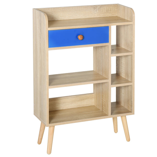 Bücherregal mit 5 Böden und Schublade 60 x 24 x 86,8 cm in Eiche und blauer Spanplatte sconto