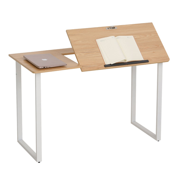 Schreibtisch mit neigbarer Platte 120 x 60 x 76 cm aus Stahl und weißem MDF sconto