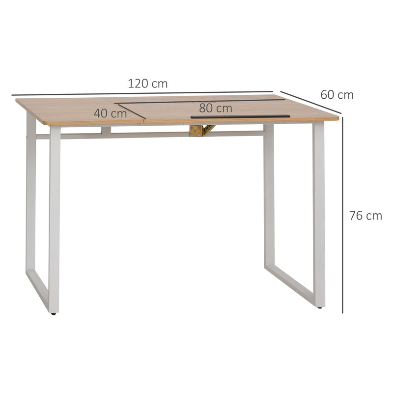 Scrivania da Ufficio con Piano Inclinabile 120x60x76 cm in Acciaio e MDF  Bianca-3