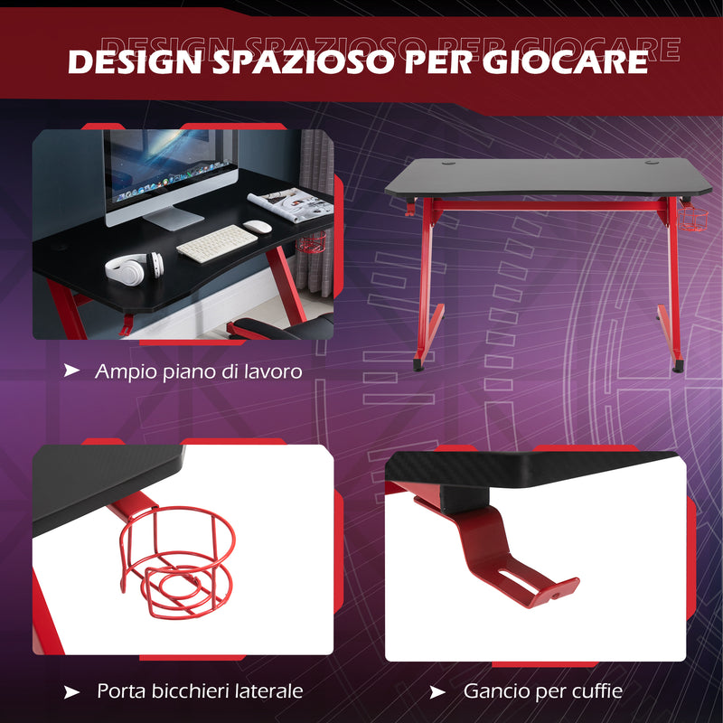 Scrivania Gaming 120x65x74,5 cm in Legno e Acciaio  Rosso e Nera-5