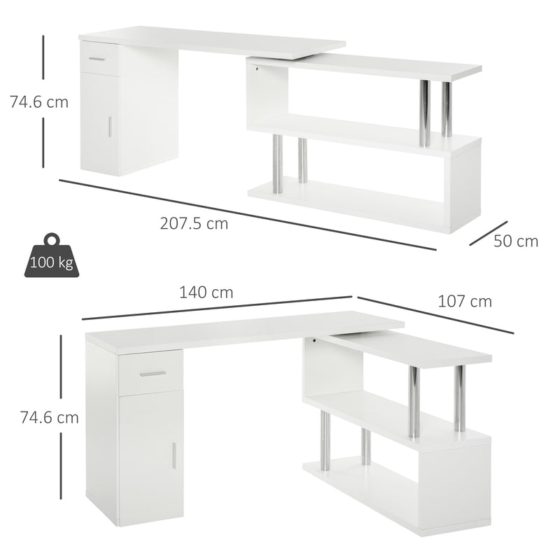 Scrivania da Ufficio ad Angolo Porta PC 114x120x74,6 cm in Legno  Bianca-3