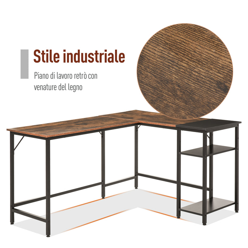 Scrivania da Ufficio ad Angolo Porta PC 150x120x75 cm in Legno e Metallo  Nera e Marrone-6