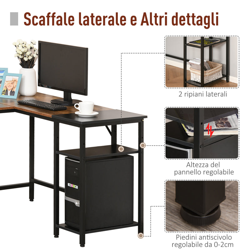 Scrivania da Ufficio ad Angolo Porta PC 150x120x75 cm in Legno e Metallo  Nera e Marrone-7