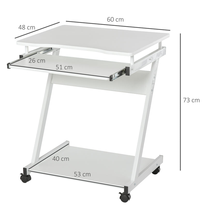 Scrivania Porta PC 60x48x73 cm con Ruote  Bianca-3