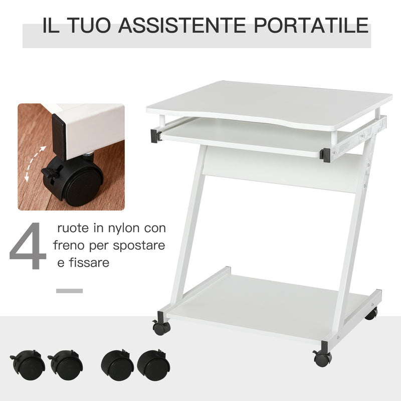 Scrivania Porta PC 60x48x73 cm con Ruote  Bianca-6