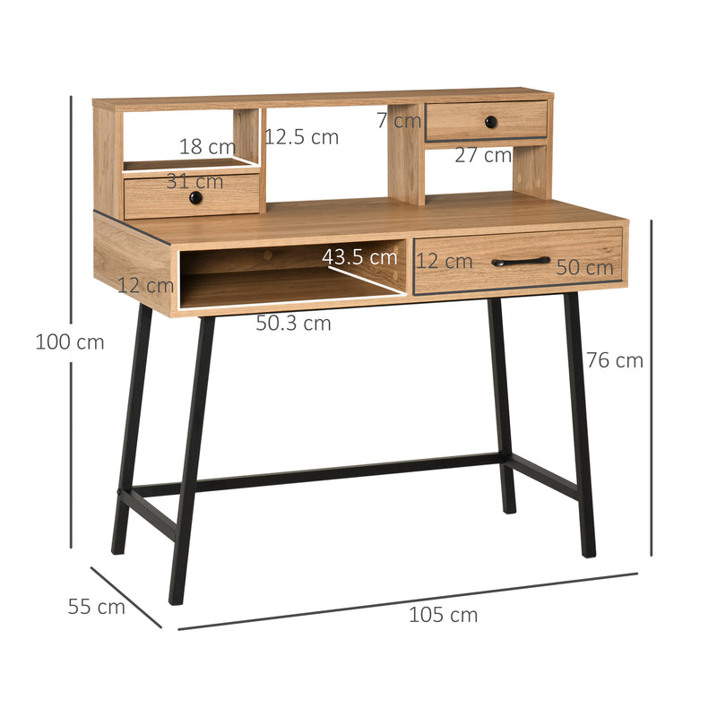 Scrivania con Cassetti e Mensole 105x55x100 cm in Metallo e Legno Truciolare Naturale-3