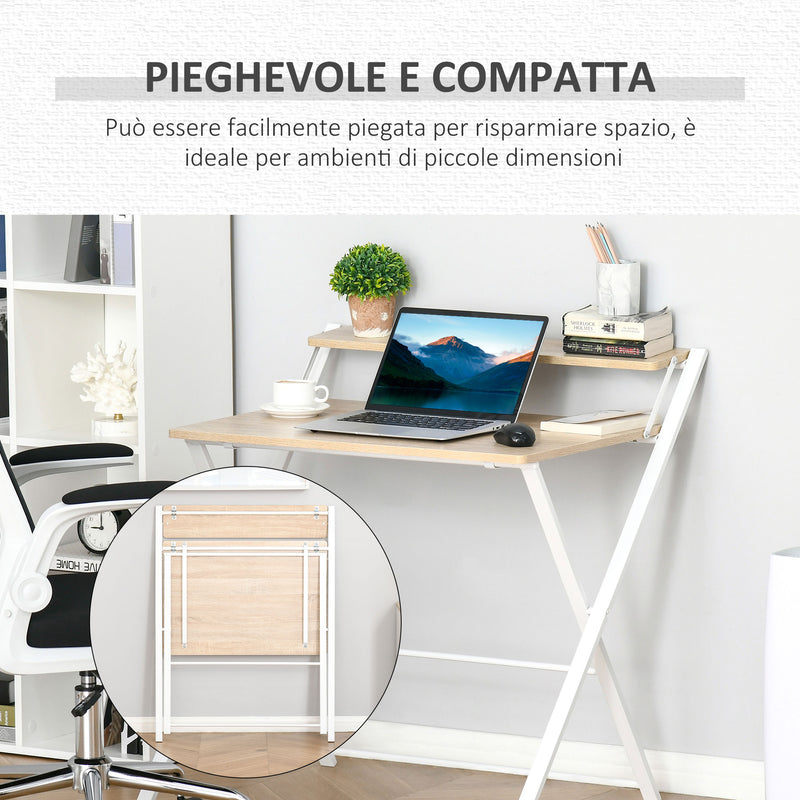 Scrivania Pieghevole 81,5x70x84 cm in Metallo e Truciolare Bianco-5