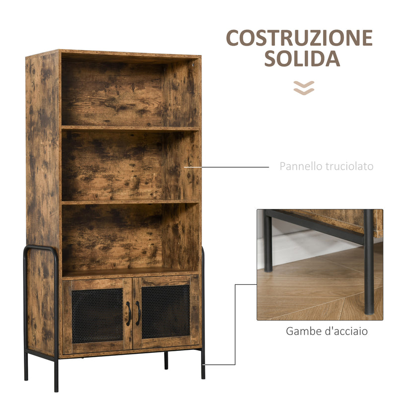 Libreria 3 Ripiani e 2 Ante 81x40x160 cm in Legno e Metallo Marrone e Nero-7