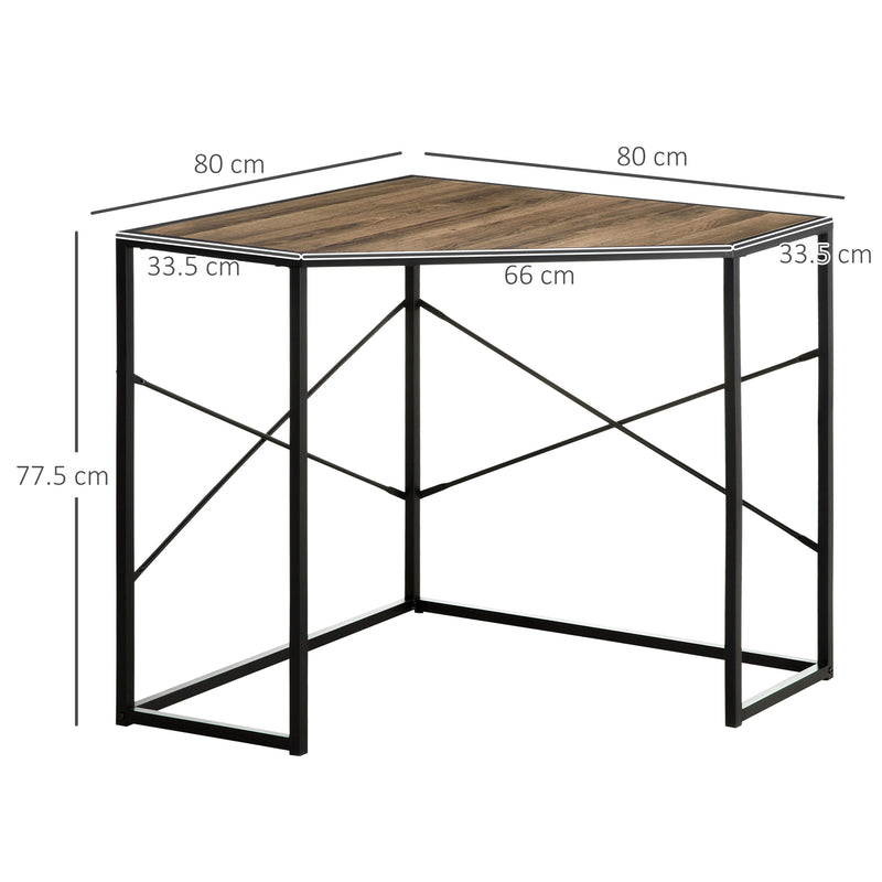 Scrivania Angolare 80x80x77,5 cm in Acciaio e Truciolato Nera e Marrone-3