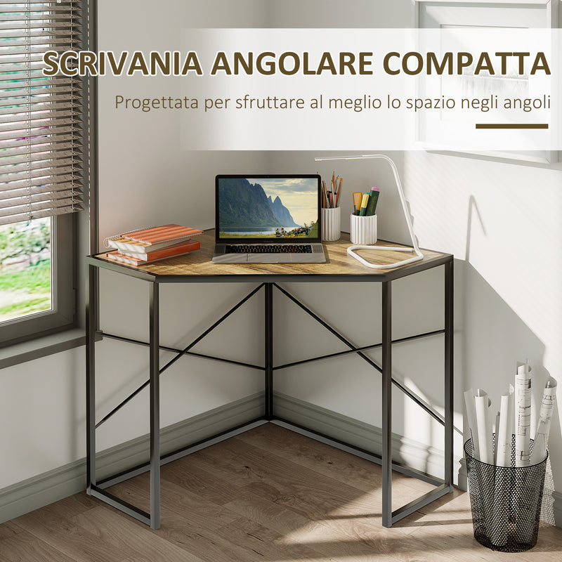 Scrivania Angolare 80x80x77,5 cm in Acciaio e Truciolato Nera e Marrone-4