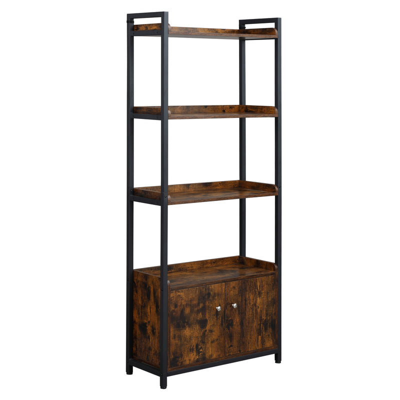 Libreria 4 Ripiani 2 Ante 75x30x180 cm in Legno Truciolare e Metallo Marrone-1