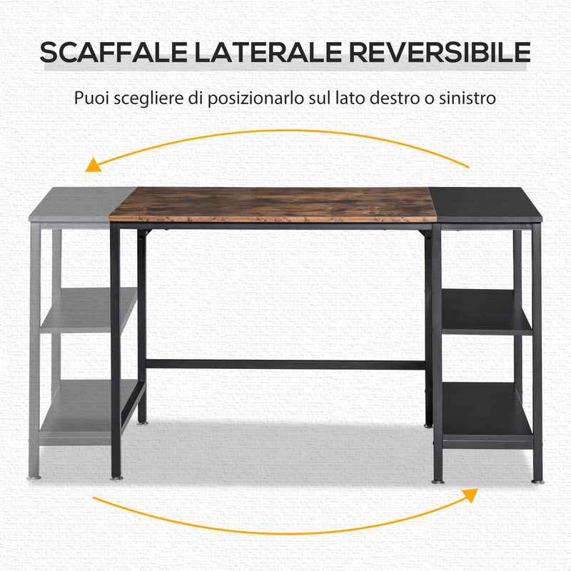 Scrivania da Ufficio 120x60x76 cm 2 Ripiani in Metallo e Truciolare Marrone e Nero-4