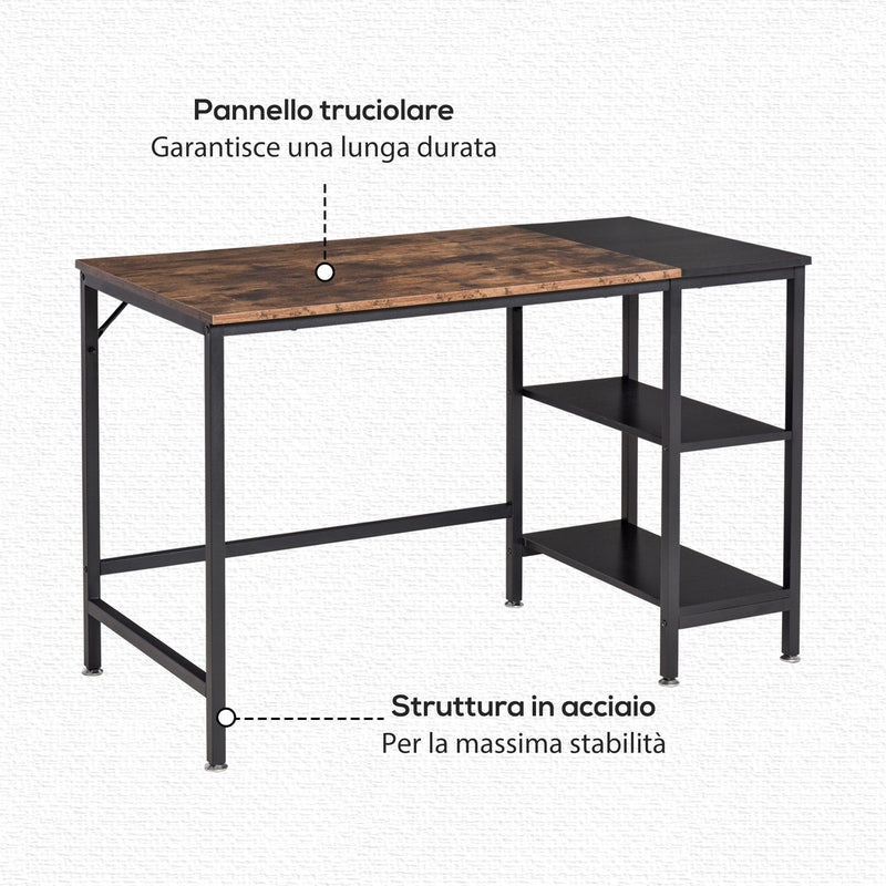 Scrivania da Ufficio 120x60x76 cm 2 Ripiani in Metallo e Truciolare Marrone e Nero-6