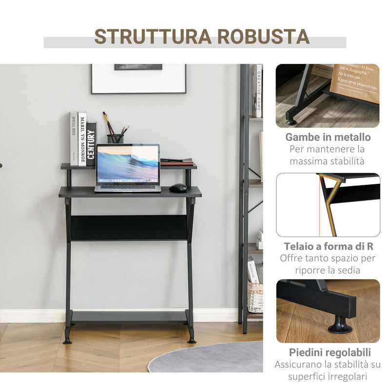 Scrivania da Ufficio 70x60x85,5 cm Ripiano Monitor Rialzato in Legno Nero-5