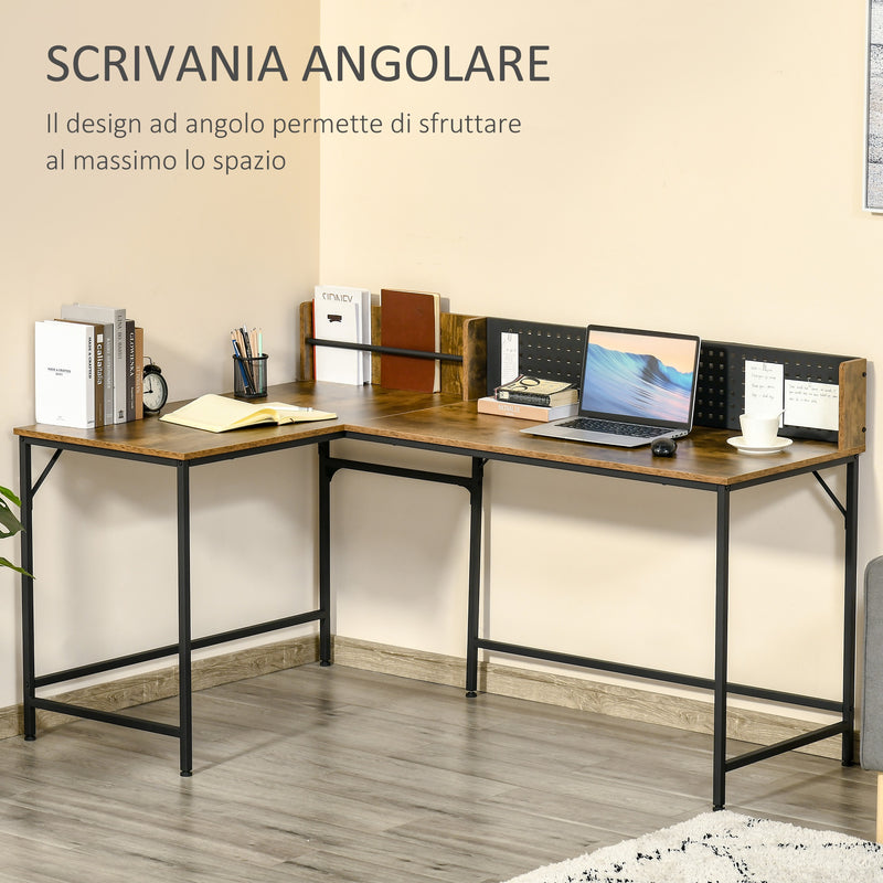 Scrivania Angolare da Ufficio 165x110x95 cm in Legno e Metallo Marrone Rustico-4