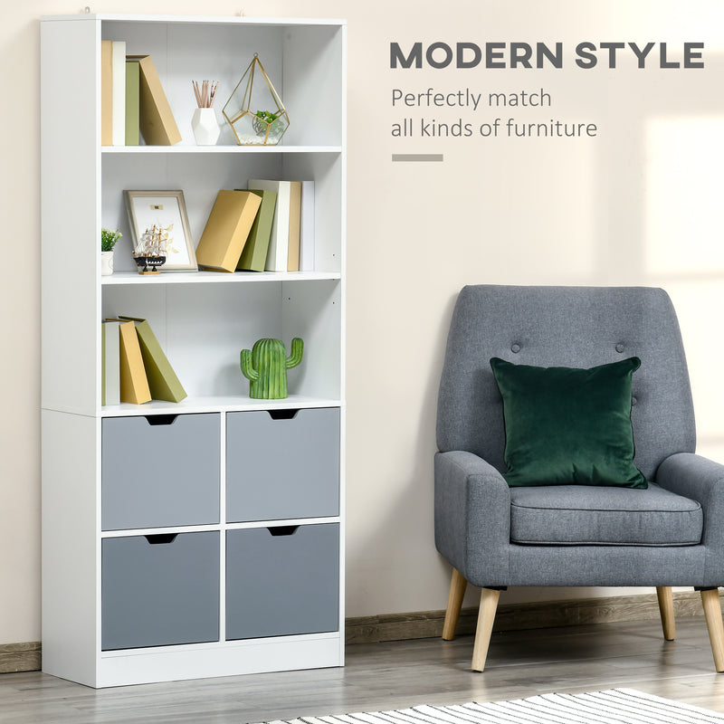 Libreria 4 Cassetti 3 Ripiani 76x30x173 cm in MDF e Truciolato Bianco e Grigio-4