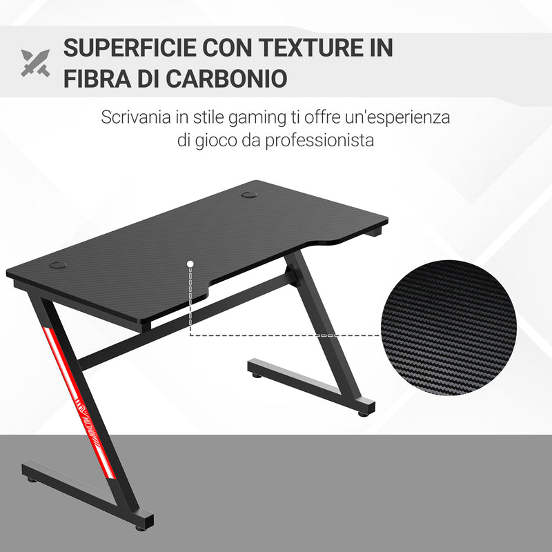 Scrivania da Gaming 120x60x73 cm in MDF Nero-4