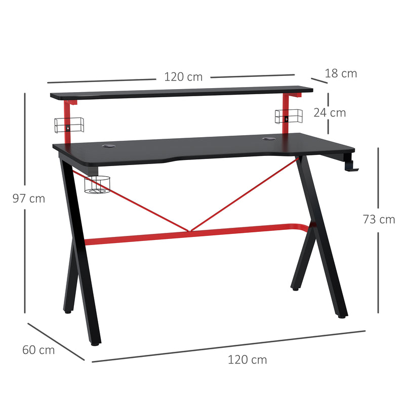 Scrivania Gaming con Ripiano Monitor 120x60x97 cm in MDF e Metallo Nero-3