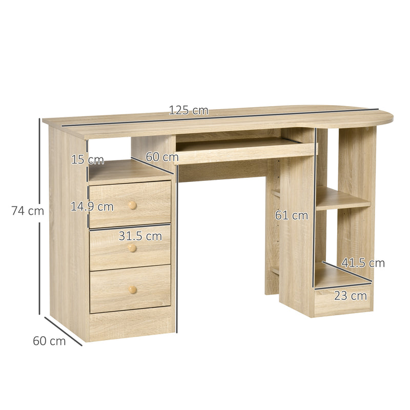 Scrivania da Ufficio 125x60x74 cm con Cassetti Ripiano Tastiera in Legno-3