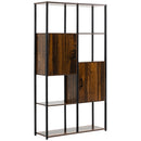 Libreria 4 Ripiani 2 Ante 90x30x159,5 cm in Metallo e Truciolato Nero e Marrone-1