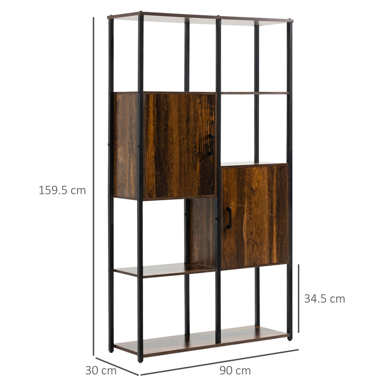 Libreria 4 Ripiani 2 Ante 90x30x159,5 cm in Metallo e Truciolato Nero e Marrone-3