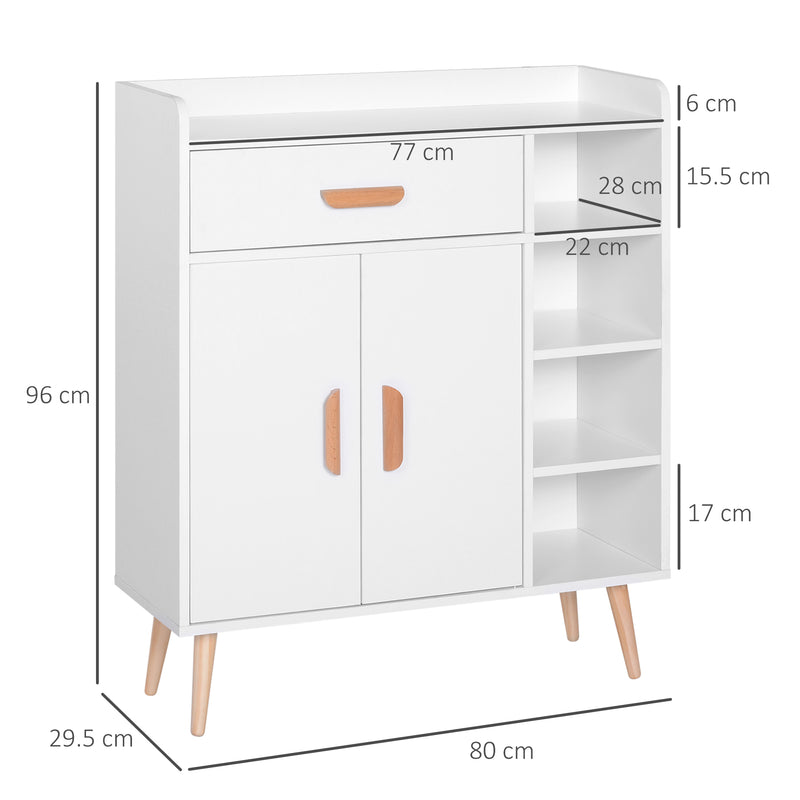 Madia Mobiletto Soggiorno con Piedi in Legno di Pino Bianco 80x29.5x96 cm -3