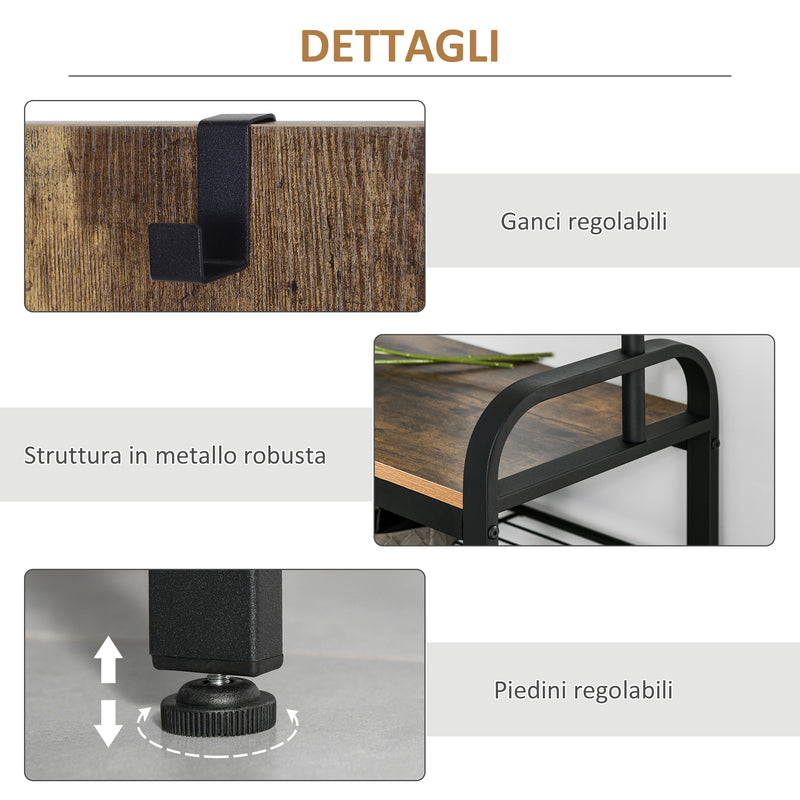 Appendiabiti Panchina per Ingresso con Scarpiera 72x34x185 cm in Legno MDF e Metallo -5