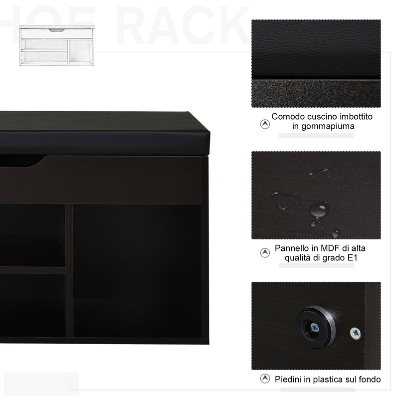 Mobile Scarpiera con Panca Contenitore 80x30x45 cm in Legno Truciolare Noce Scuro-7