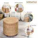 Pouf Contenitore Tondo Ø43x43 cm in Rattan Khaki-5