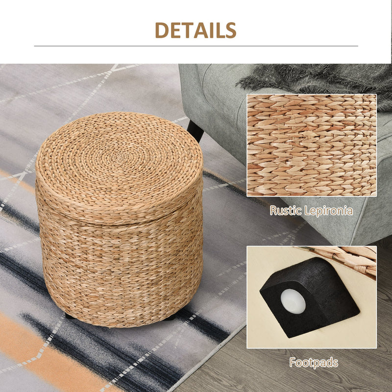 Pouf Contenitore Tondo Ø43x43 cm in Rattan Khaki-6