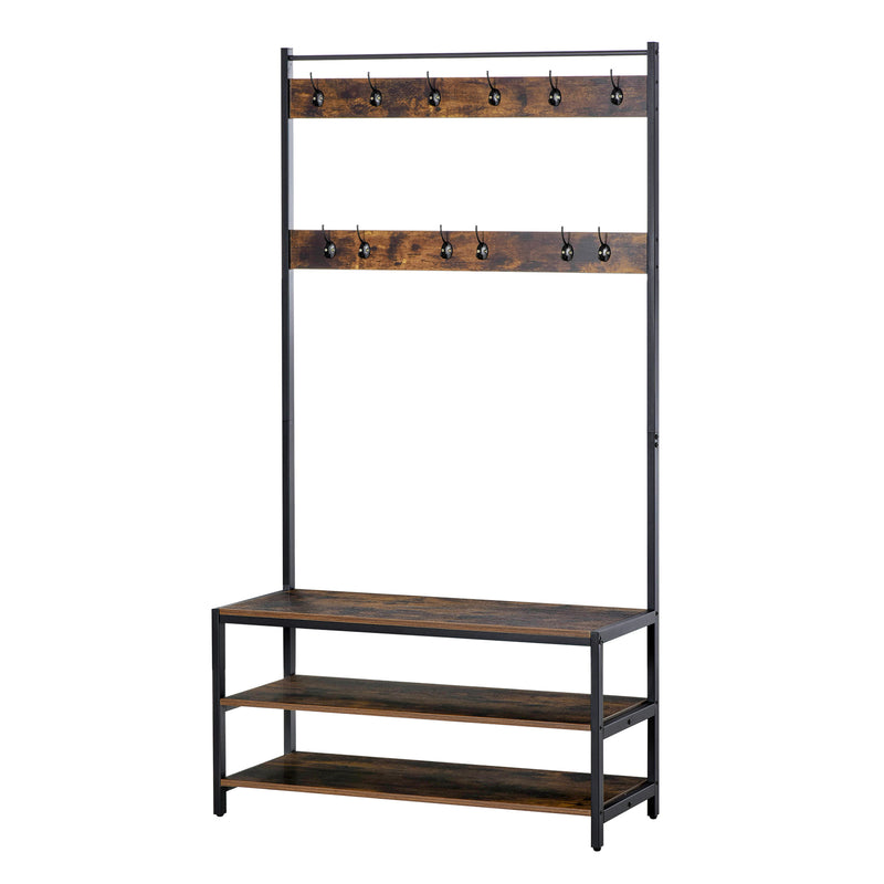 Appendiabiti Panchina per Ingresso con Scarpiera 100x40x184 cm in Metallo Nero e Marrone-1