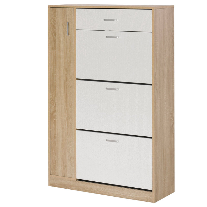 Scarpiera con 3 Ante a Ribalta 1Cassetto 1 Armadietto 84x30x132 cm in  Legno truciolare Rovere/Bianco-1