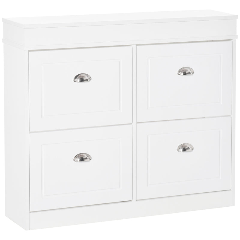 Scarpiera 4 Cassetti a Ribalta 32 Paia 98x24x83 cm in Legno Bianco-1