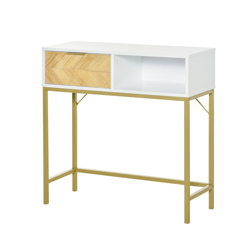 Consolle Ingresso 1 Cassetto 80x30x80,5 cm in Legno Bianco e Oro-1