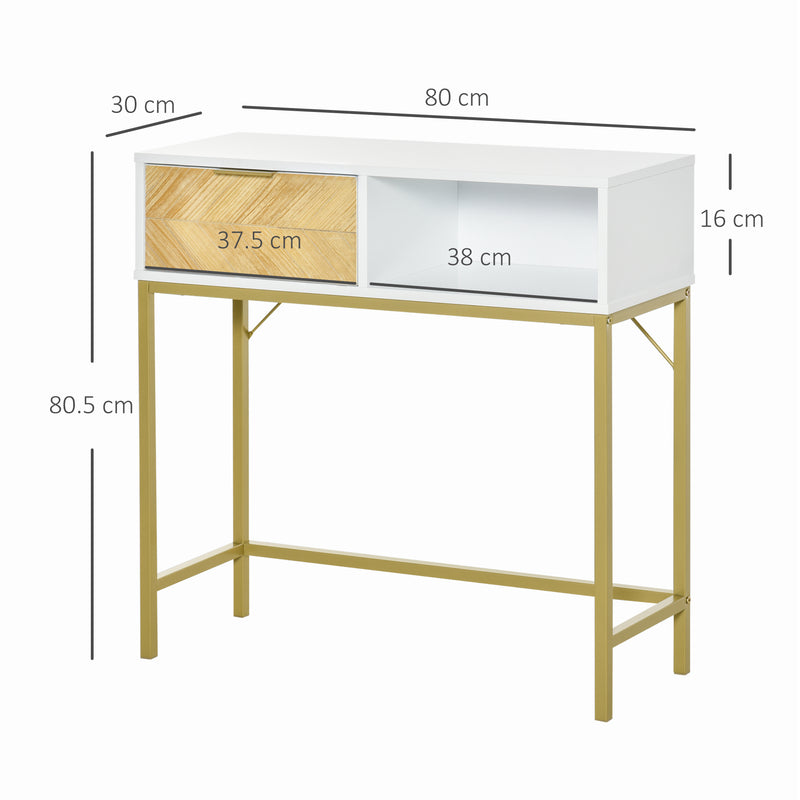 Consolle Ingresso 1 Cassetto 80x30x80,5 cm in Legno Bianco e Oro-3