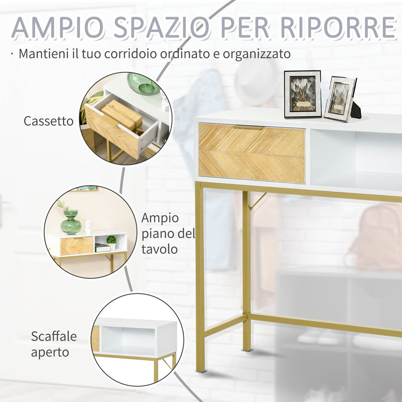 Consolle Ingresso 1 Cassetto 80x30x80,5 cm in Legno Bianco e Oro-4