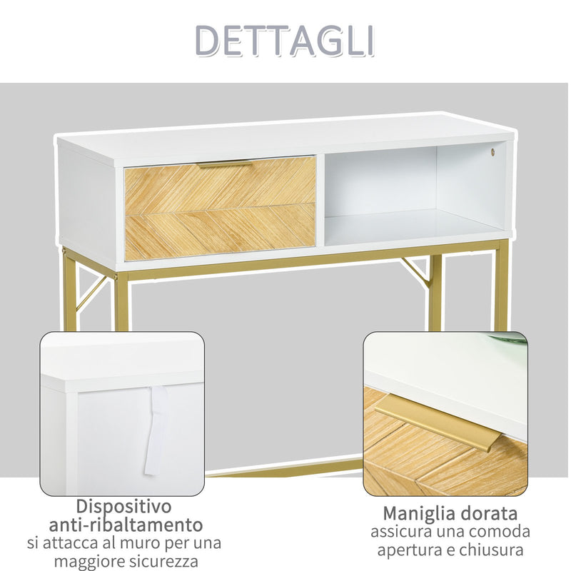 Consolle Ingresso 1 Cassetto 80x30x80,5 cm in Legno Bianco e Oro-5