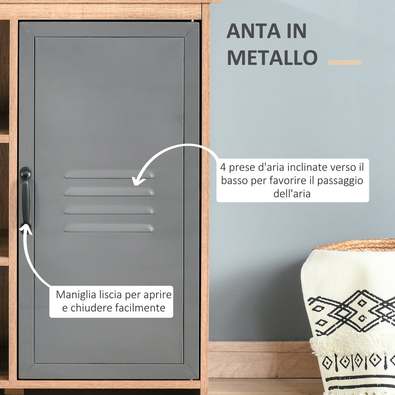 Armadietto 3 Ripiani 1 Anta in Metallo 80x35x82 cm in Legno truciolare Marrone e Grigio-7