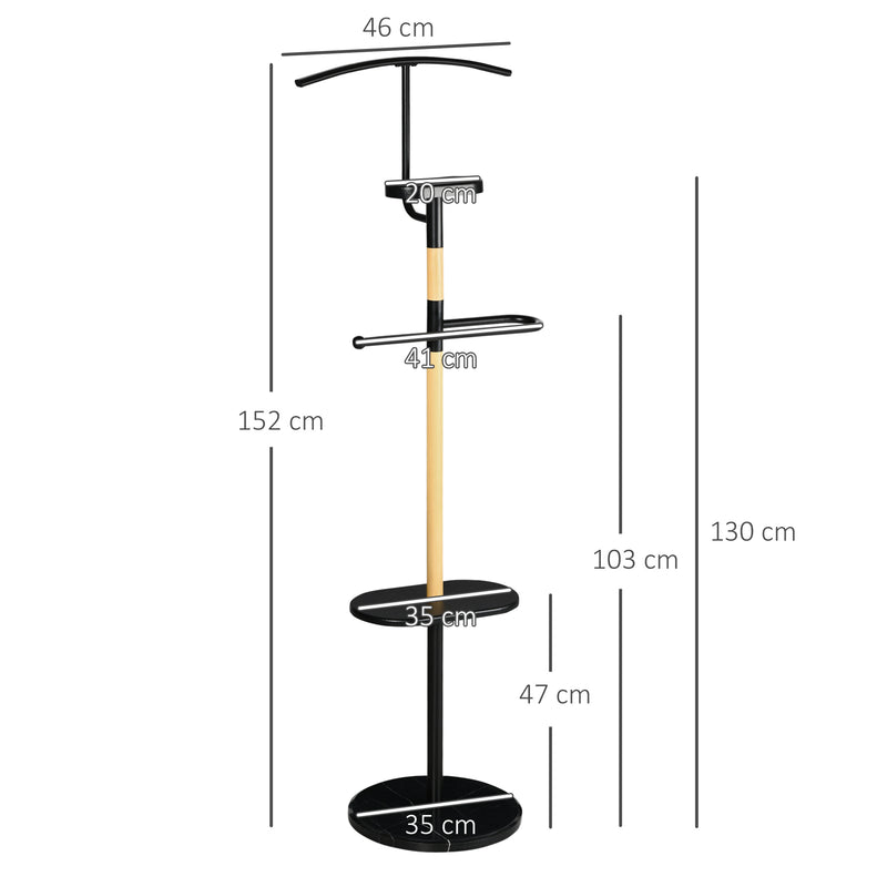 Appendiabiti da Terra 46x35x152 cm in Legno e Acciaio con Mensola e Gruccia Nero-3