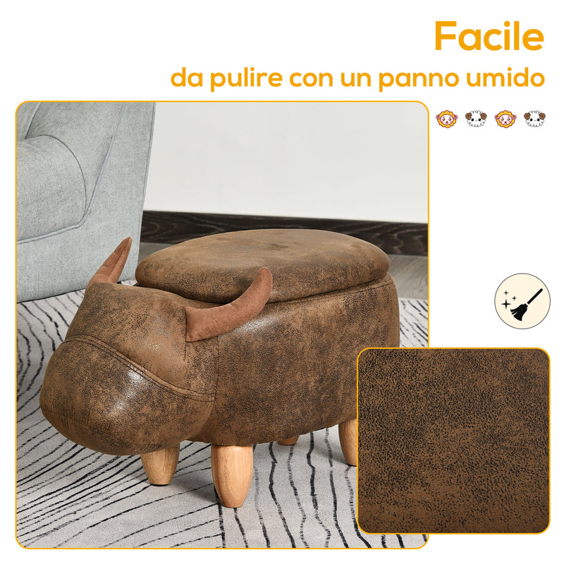 Pouf Poggiapiedi a Forma di Bufalo 62x35x36 cm in Tessuto Effetto Pelle Scamosciata Marrone-6