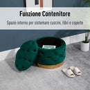 Pouf Contenitore con Coperchio in Velluto con Bottoni Trapuntati   Verde-5