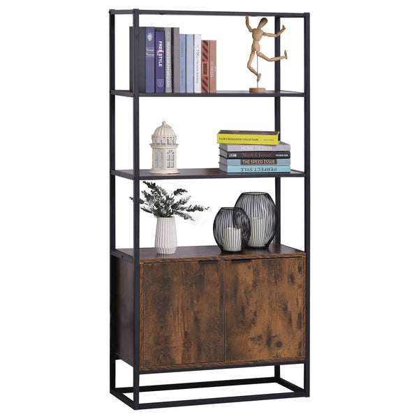 Bücherregal 3 Regale 2 Türen 76x33x162,5 cm in Holz und schwarzem Metall sconto