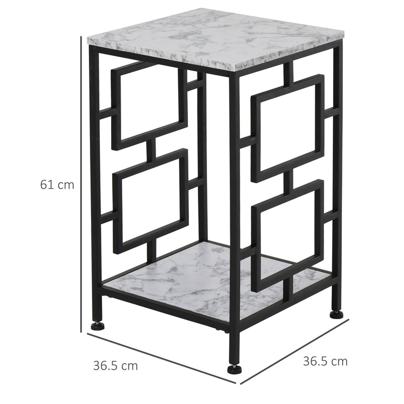 Tavolino da Salotto 36,5x36,5x61 cm in Acciaio e Truciolare Effetto Marmo -3