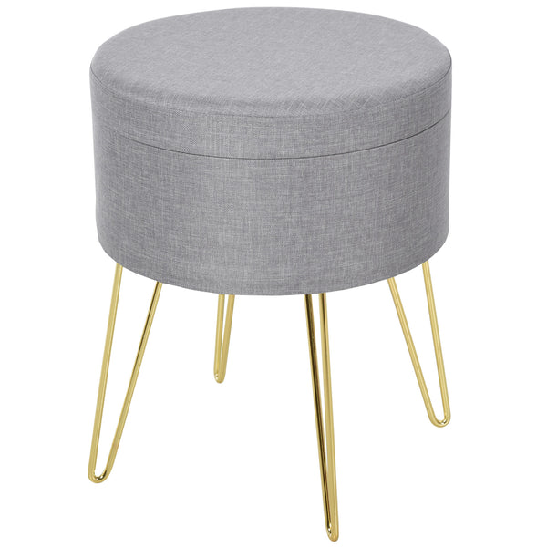 2-in-1-Pouf mit Aufbewahrung, 36 x 36 x 45 cm, aus goldfarbenem Metall und grauem Stoff acquista