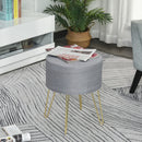 Pouf Contenitore 2 in 1 36x36x45 cm in Metallo Oro e Tessuto Grigio-2