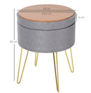 Pouf Contenitore 2 in 1 36x36x45 cm in Metallo Oro e Tessuto Grigio-3