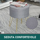 Pouf Contenitore 2 in 1 36x36x45 cm in Metallo Oro e Tessuto Grigio-5