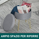 Pouf Contenitore 2 in 1 36x36x45 cm in Metallo Oro e Tessuto Grigio-6