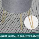 Pouf Contenitore 2 in 1 36x36x45 cm in Metallo Oro e Tessuto Grigio-7