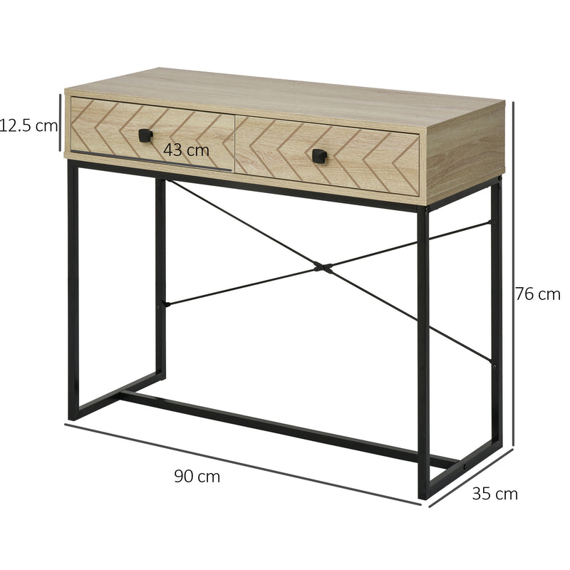 Tavolo Consolle per Ingresso 2 Cassetti 90x35x76 cm in Legno e Metallo -3